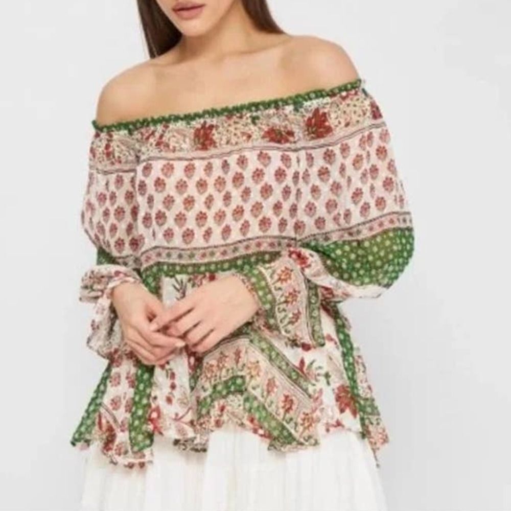 Zara Sheer off the Shoulder patchwork Blouse